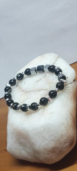 Pulsera elástica Monx Negra y Plateada