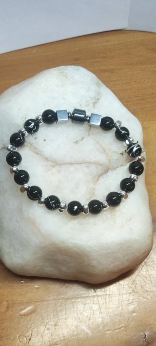 Pulsera elástica Monx Negra y Plateada