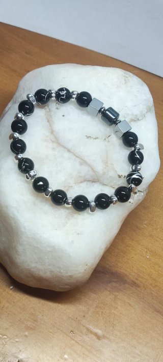 Pulsera elástica Monx Negra y Plateada