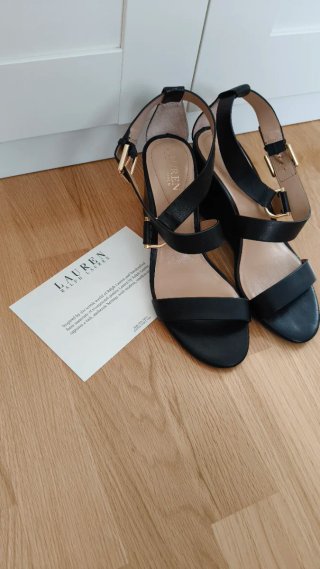 Sandalias tacón Ralph Lauren negras