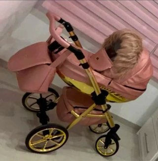 Passeggino di lusso rosa e oro per neonati