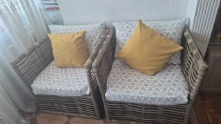 Muebles Terraza Ratán y Tela Azul/Verde