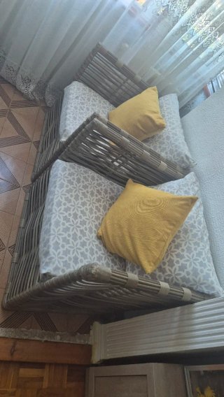 Muebles Terraza Ratán y Tela Azul/Verde