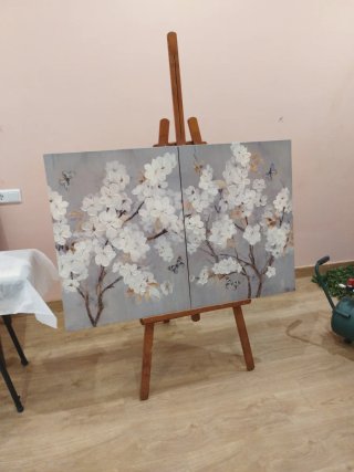 Pareja cuadros flores y mariposas acrílico. Dos un