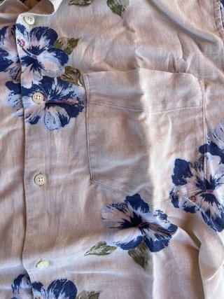 Camisa Hawaiana Vintage Flores Azul Beige