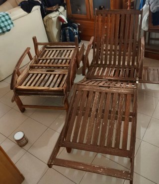 2 Tumbonas de madera reclinable con ruedas