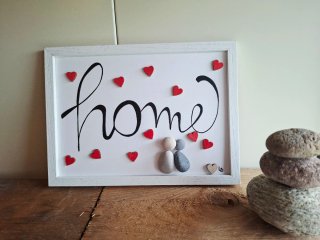 Quadro Home con sassi e cuori rossi