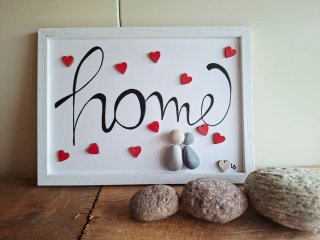 Quadro Home con sassi e cuori rossi