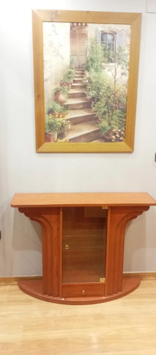 Mueble recibidor madera cristal y balda