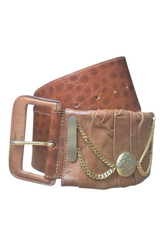 Cintura pelle vintage con catena e fibbia