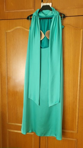 Vestido largo fiesta verde azulado