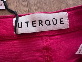 Falda vaquera fucsia con cristales plateados Talla