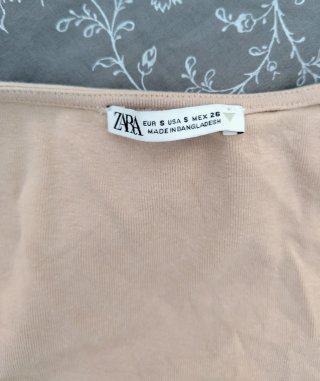 Top Zara manica lunga scollo quadrato beige S