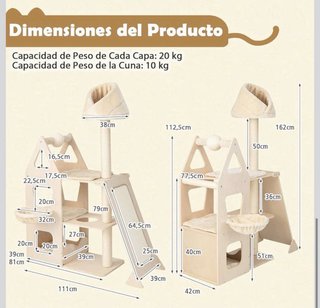 Árbol rascador gato 162cm madera maciza