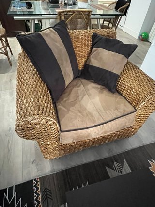 2 Poltrone in rattan/vimini stile boho con cuscini