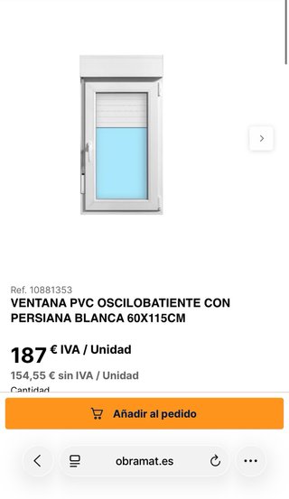Ventana PVC Oscilobatiente sin Persiana