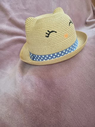 Sombrero de paja con orejas de gato para niña