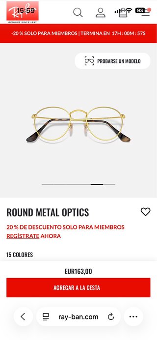 Montura Gafas Ray-Ban Redondas Doradas y Negras
