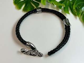Pulsera Cuero Negro Moto Hombre y anillo acero