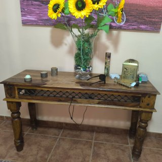 Mesa de entrada rústica madera y metal