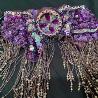 Conjunto Danza Vientre 4 Piezas Morado/ Pedrería.