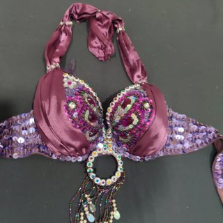 Conjunto Danza Vientre 4 Piezas Morado/ Pedrería.