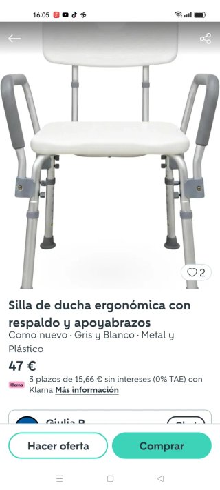 Silla de ducha ergonómica con respaldo