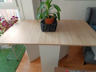 Mesa plegable comedor madera y blanco
