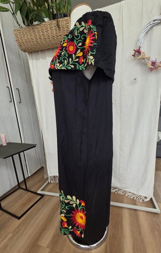 Vestido Indio Bordado Flores Boho Talla Única