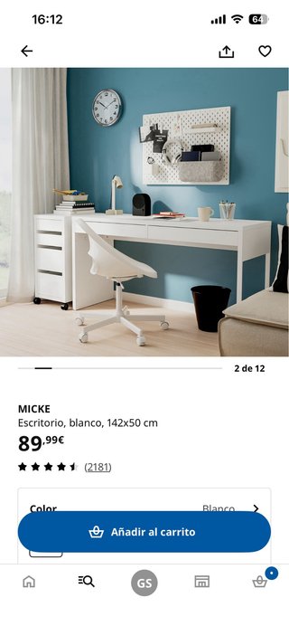 Escritorio Blanco Ikea MICKE 142x50 cm