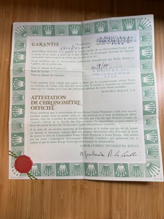 Scatola Rolex Vintage con Certificato