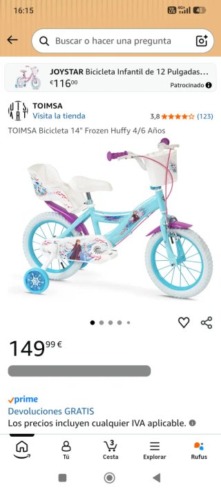 Bicicleta Frozen 14 Huffy 4/6 Años