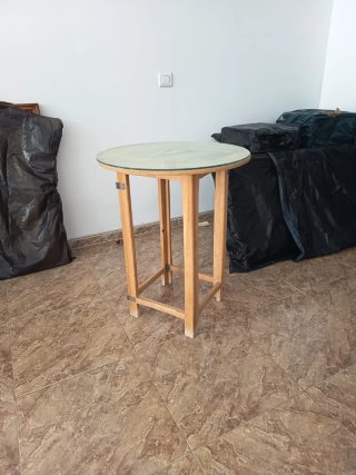 Mesa auxiliar redonda madera y cristal