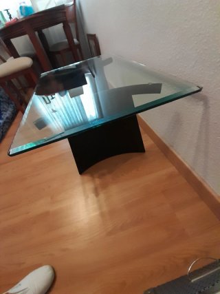 Mesa de centro cristal y madera 90x60