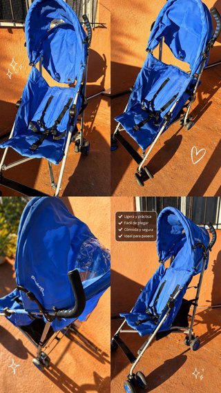 Carro de paseo azul ligero y plegable