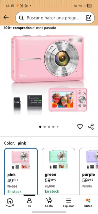 Cámara Digital Compacta 44MP Rosa para niños
