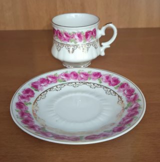 Juego de café porcelana flores rosas