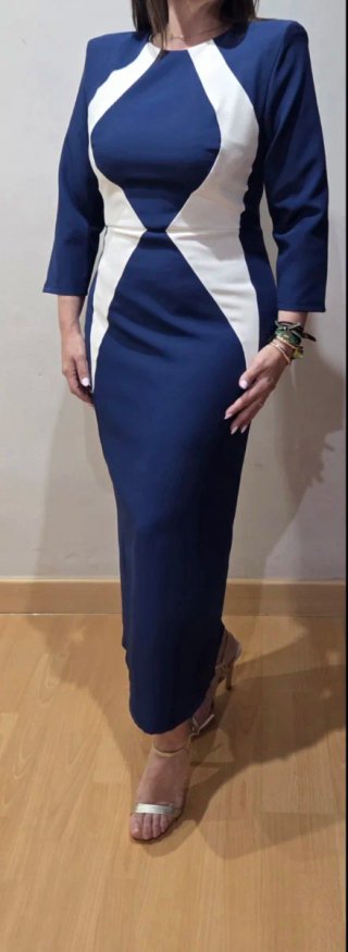 Vestido Cayma Talla 42 Azul/Blanco Nuevo