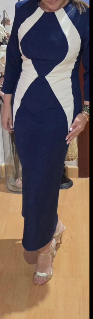 Vestido Cayma Talla 42 Azul/Blanco Nuevo