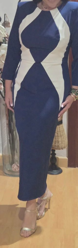 Vestido Cayma Talla 42 Azul/Blanco Nuevo