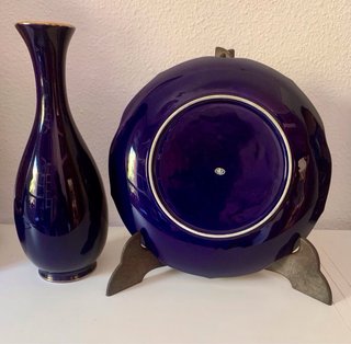 Lote Plato y Jarrón Porcelana Kutani