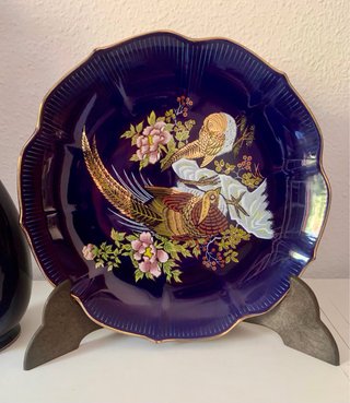 Lote Plato y Jarrón Porcelana Kutani