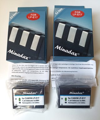2 Batterie Minadax LP-E17 950mAh 7.2V Li-Ion