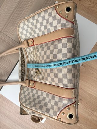 Bolso transportín cuadros beige y blanco