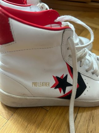 Converse Pro Leather Hi Blancas Rojas