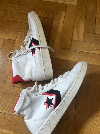 Converse Pro Leather Hi Blancas Rojas