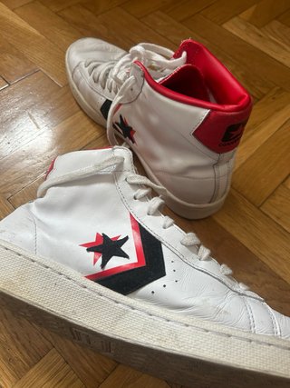 Converse Pro Leather Hi Blancas Rojas