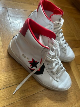 Converse Pro Leather Hi Blancas Rojas