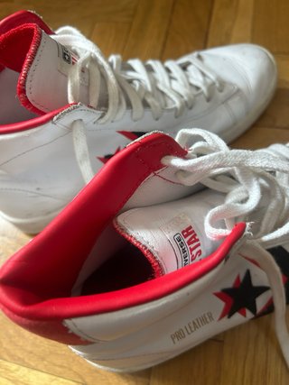 Converse Pro Leather Hi Blancas Rojas