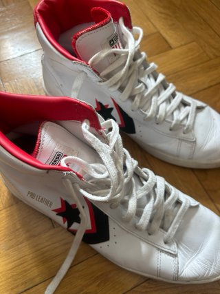 Converse Pro Leather Hi Blancas Rojas